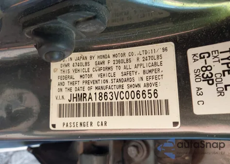 1997 Honda Odyssey Lx z USA, uszkodzony, nr VIN JHMRA1863VC006656